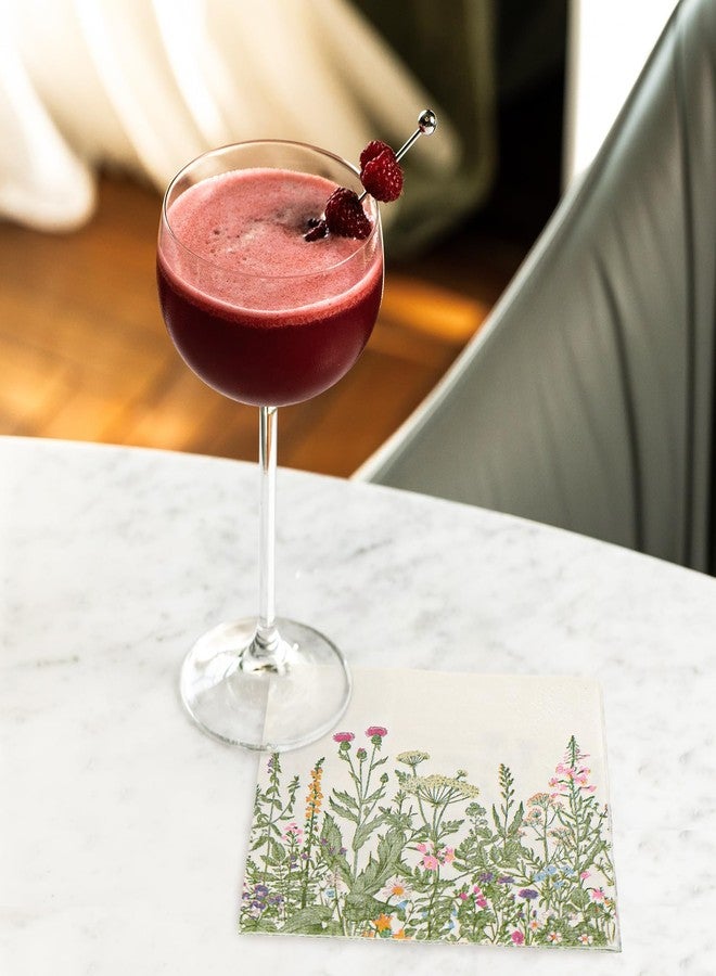 JarThenaAMCS 80Pcs Green Wildflower Cocktail Paper Napkins Vintage Wild Floral Disposable Napkins Decorative Beverage Napkin for Bathroom Wedding Baby Shower Party Table Decor Supplies - Image 5